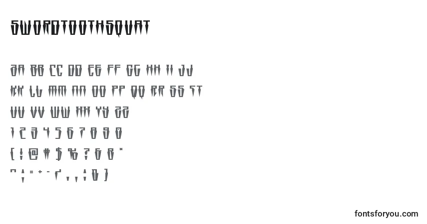 Czcionka Swordtoothsquat – alfabet, cyfry, specjalne znaki
