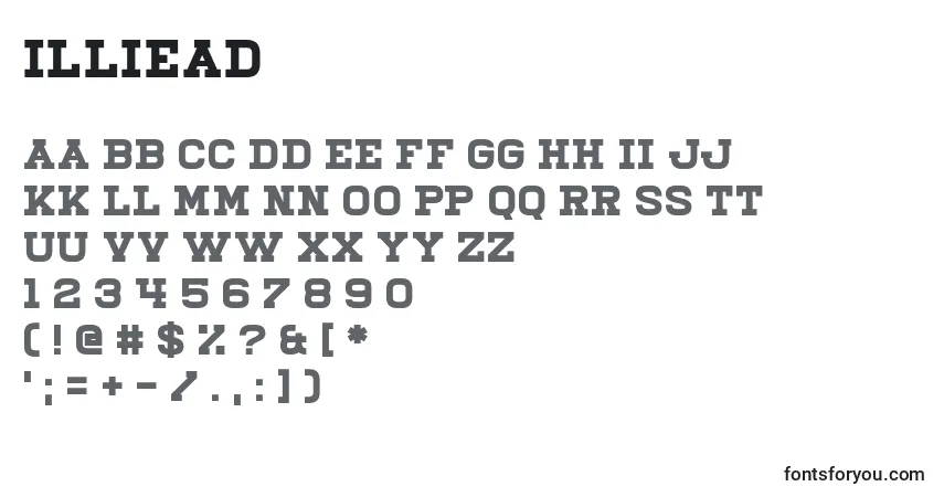 Schriftart Illiead – Alphabet, Zahlen, spezielle Symbole