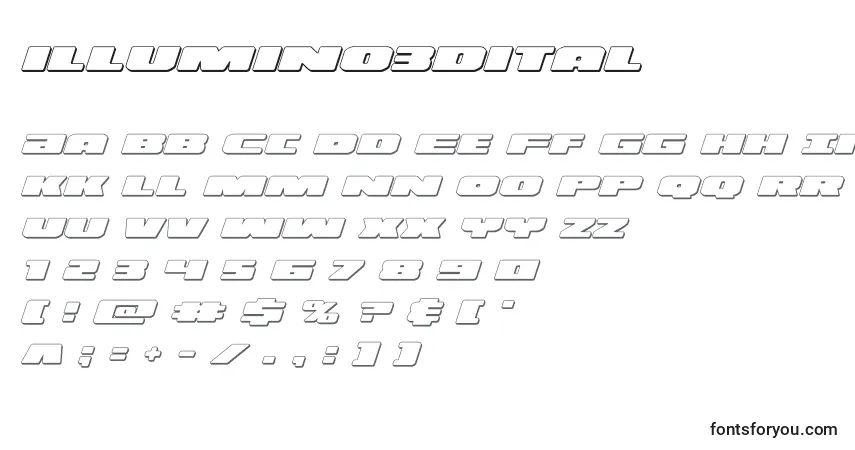 Schriftart Illumino3dital (130147) – Alphabet, Zahlen, spezielle Symbole