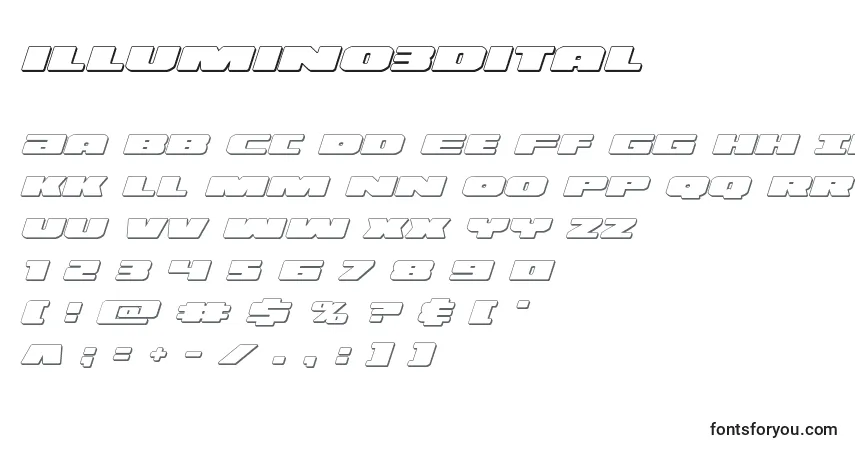 Schriftart Illumino3dital (130148) – Alphabet, Zahlen, spezielle Symbole