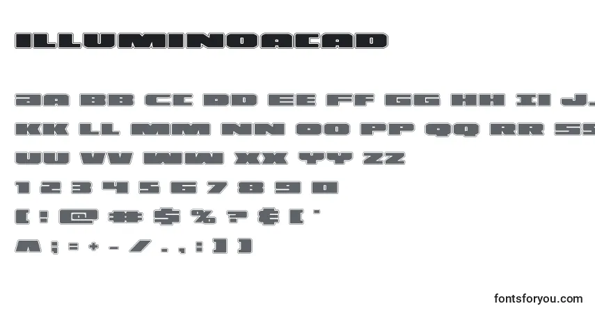 Illuminoacad (130149)-fontti – aakkoset, numerot, erikoismerkit