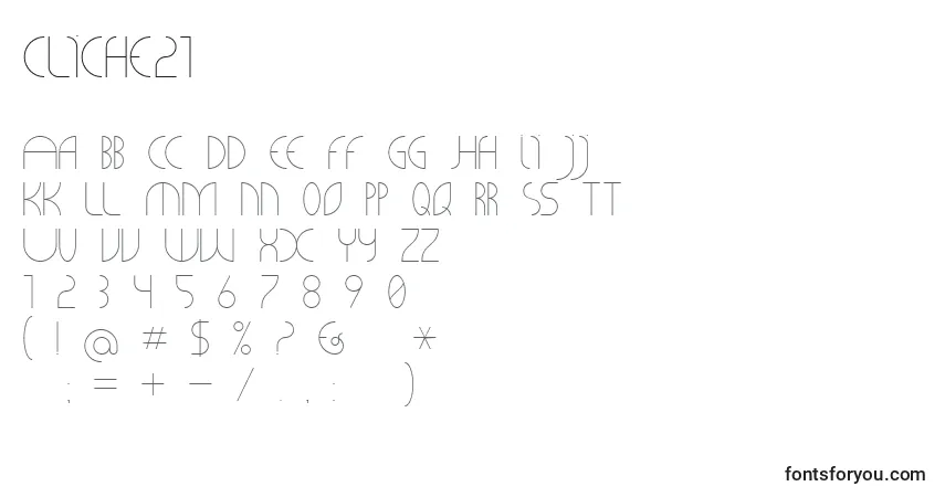 Fuente Cliche21 - alfabeto, números, caracteres especiales