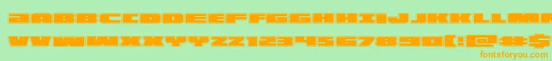 フォントilluminoacad – オレンジの文字が緑の背景にあります。