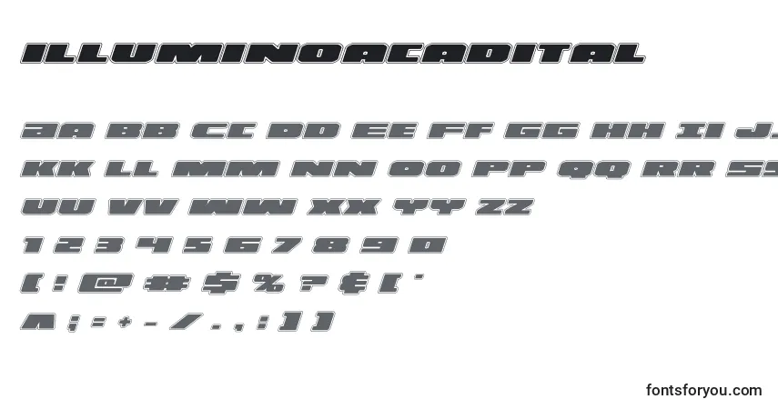 Illuminoacadital (130151)-fontti – aakkoset, numerot, erikoismerkit