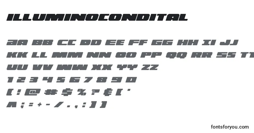 Illuminocondital (130155)-fontti – aakkoset, numerot, erikoismerkit