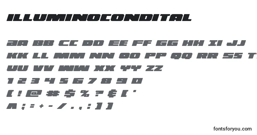 Schriftart Illuminocondital (130156) – Alphabet, Zahlen, spezielle Symbole
