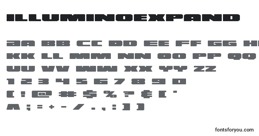Schriftart Illuminoexpand (130158) – Alphabet, Zahlen, spezielle Symbole