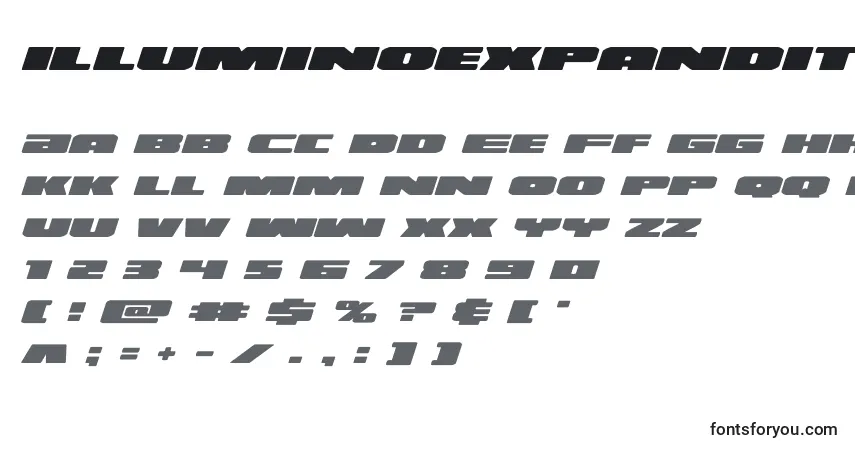 Illuminoexpandital (130159)-fontti – aakkoset, numerot, erikoismerkit