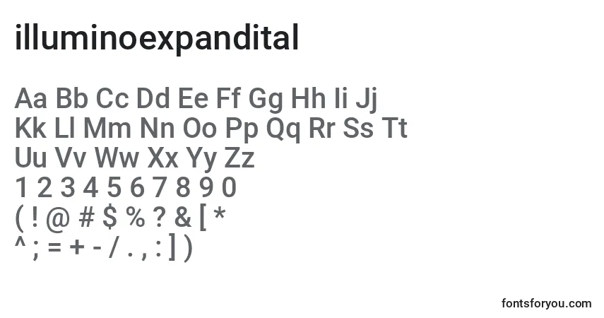 Шрифт Illuminoexpandital (130160) – алфавит, цифры, специальные символы