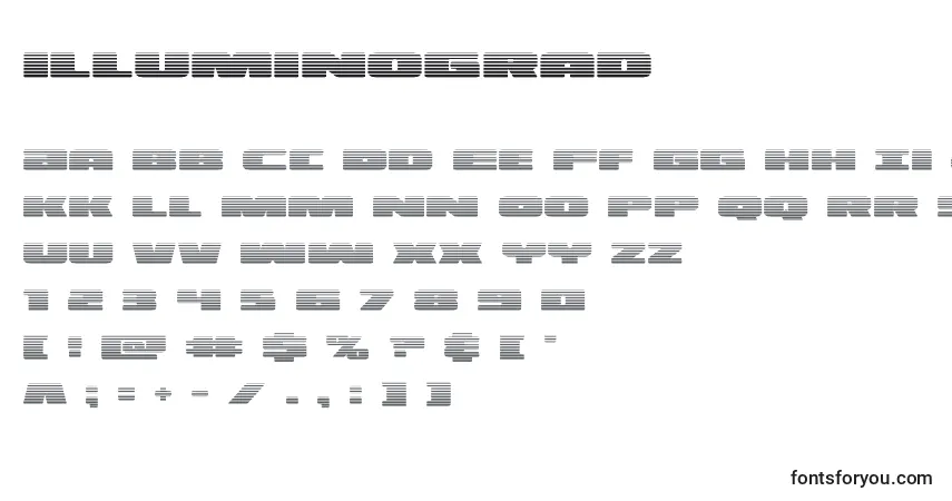 A fonte Illuminograd (130161) – alfabeto, números, caracteres especiais