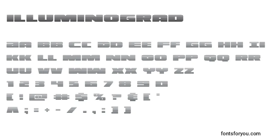 A fonte Illuminograd (130162) – alfabeto, números, caracteres especiais