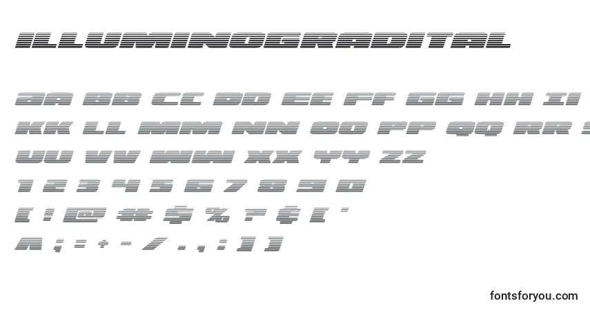 Schriftart Illuminogradital (130163) – Alphabet, Zahlen, spezielle Symbole