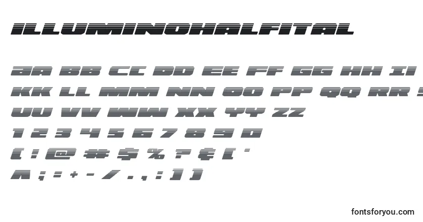 A fonte Illuminohalfital (130167) – alfabeto, números, caracteres especiais