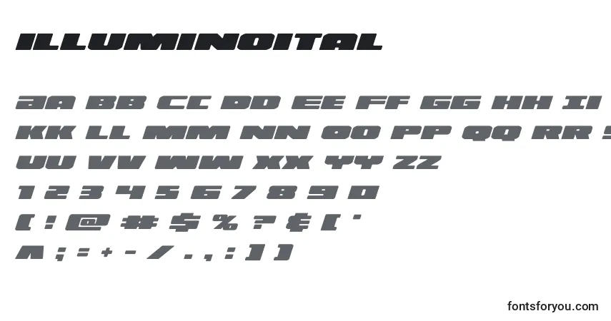 Шрифт Illuminoital (130169) – алфавит, цифры, специальные символы