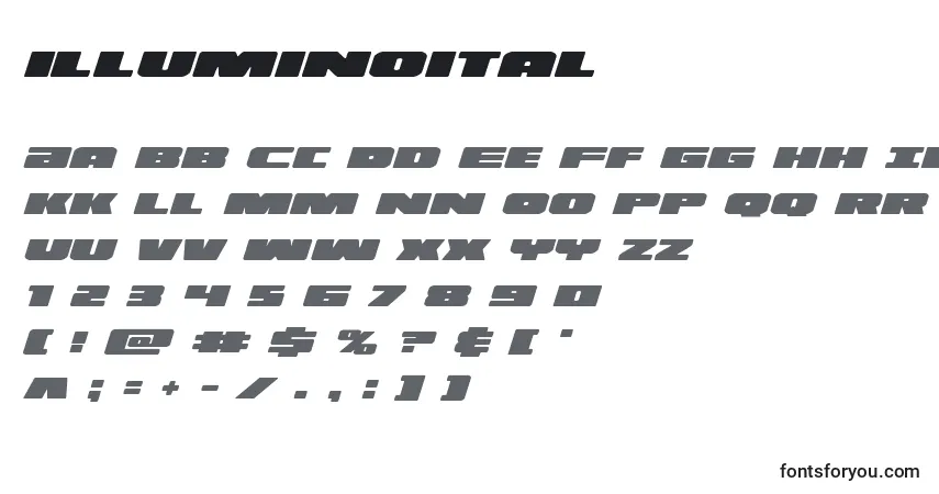 Czcionka Illuminoital (130170) – alfabet, cyfry, specjalne znaki