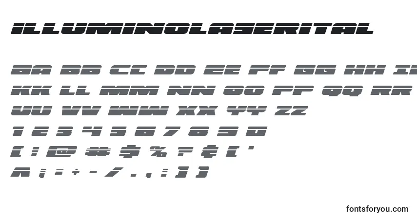 A fonte Illuminolaserital (130174) – alfabeto, números, caracteres especiais