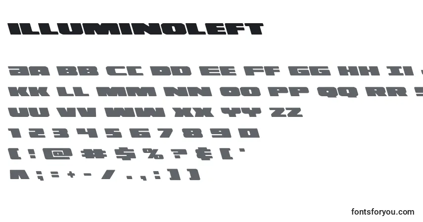 Schriftart Illuminoleft (130175) – Alphabet, Zahlen, spezielle Symbole