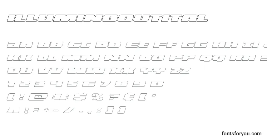 Illuminooutital (130179)-fontti – aakkoset, numerot, erikoismerkit
