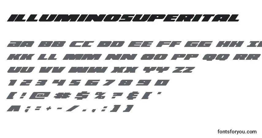 Schriftart Illuminosuperital (130182) – Alphabet, Zahlen, spezielle Symbole