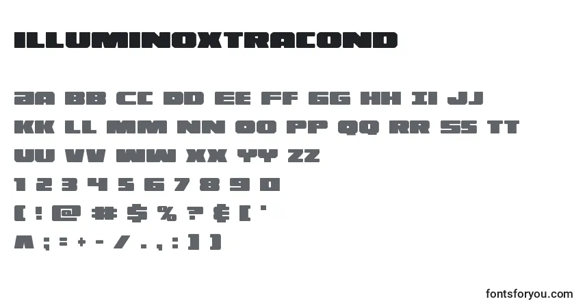 A fonte Illuminoxtracond (130184) – alfabeto, números, caracteres especiais