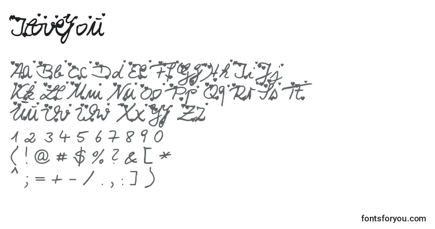A fonte Iloveyou (130188) – alfabeto, números, caracteres especiais