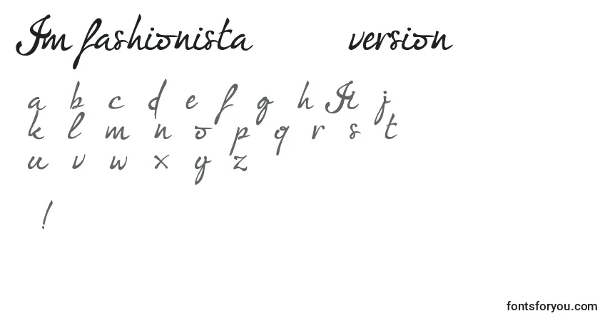 Schriftart Im fashionista DEMO version – Alphabet, Zahlen, spezielle Symbole