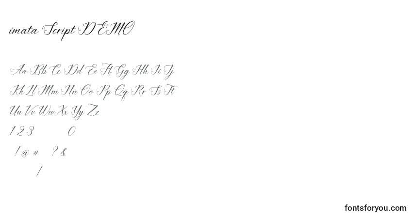Schriftart Imata Script DEMO – Alphabet, Zahlen, spezielle Symbole