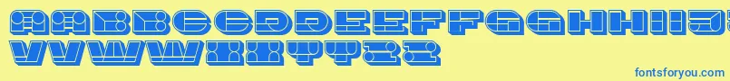 Imbecile3D Filled-Schriftart – Blaue Schriften auf gelbem Hintergrund
