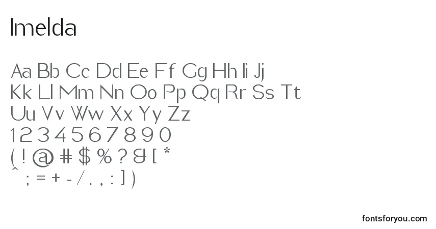 Czcionka Imelda (130217) – alfabet, cyfry, specjalne znaki