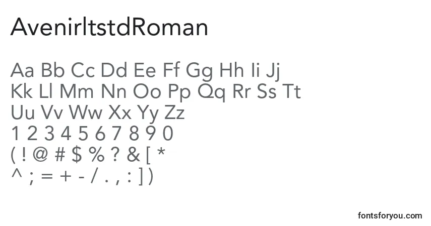 Czcionka AvenirltstdRoman – alfabet, cyfry, specjalne znaki