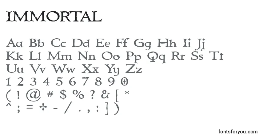 A fonte IMMORTAL (130220) – alfabeto, números, caracteres especiais