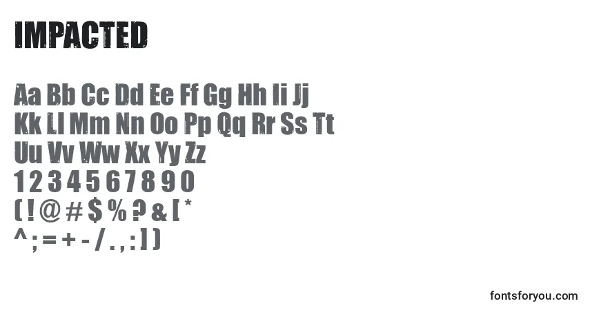 Schriftart IMPACTED (130223) – Alphabet, Zahlen, spezielle Symbole