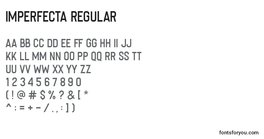 Czcionka Imperfecta Regular – alfabet, cyfry, specjalne znaki
