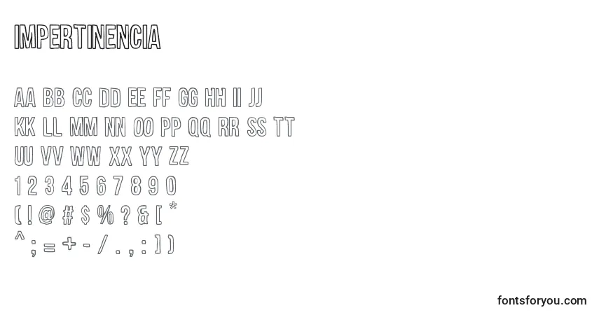 Czcionka Impertinencia – alfabet, cyfry, specjalne znaki