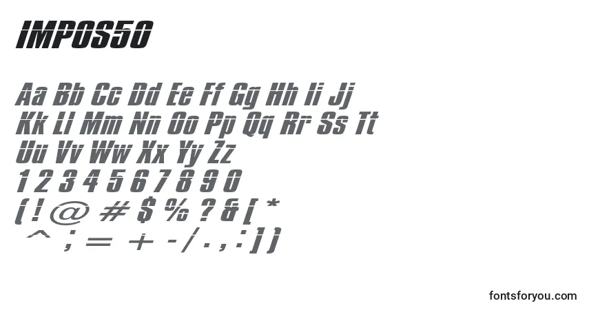 Schriftart IMPOS50  (130240) – Alphabet, Zahlen, spezielle Symbole
