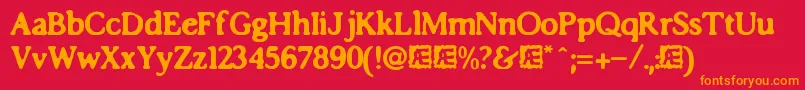 フォントimposs accents – 赤い背景にオレンジの文字