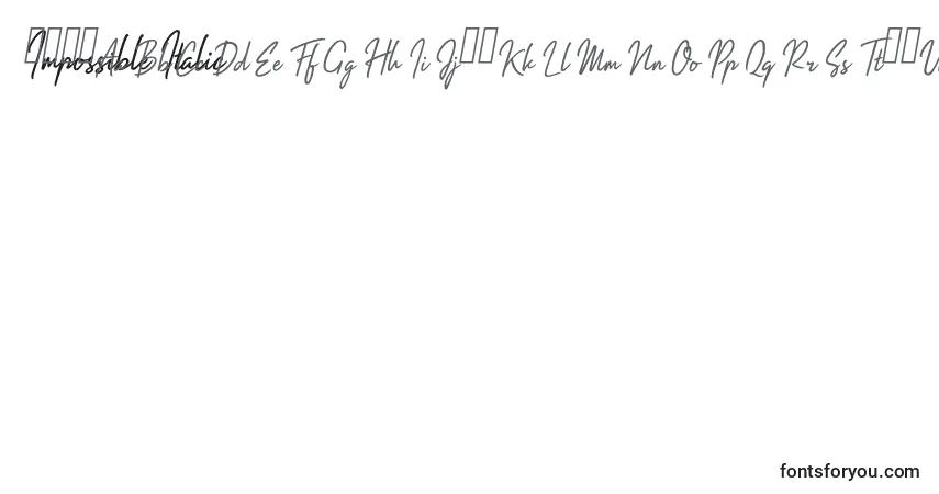 Schriftart Impossible Italic (130245) – Alphabet, Zahlen, spezielle Symbole
