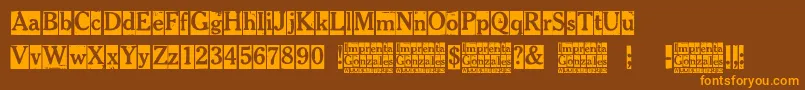 Imprenta Gonzales-Schriftart – Orangefarbene Schriften auf braunem Hintergrund