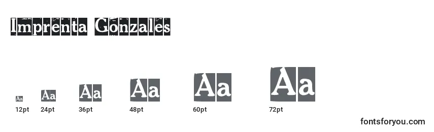 Размеры шрифта Imprenta Gonzales