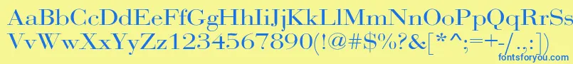 フォントRothniextNorma – 青い文字が黄色の背景にあります。