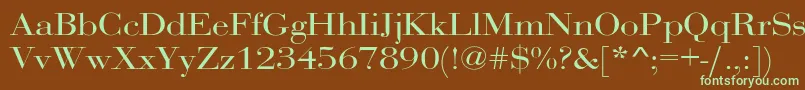 フォントRothniextNorma – 緑色の文字が茶色の背景にあります。