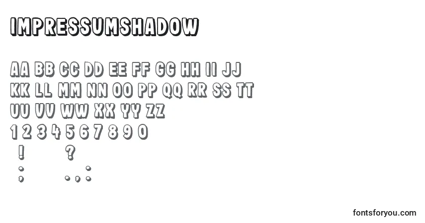 A fonte ImpressumShadow – alfabeto, números, caracteres especiais