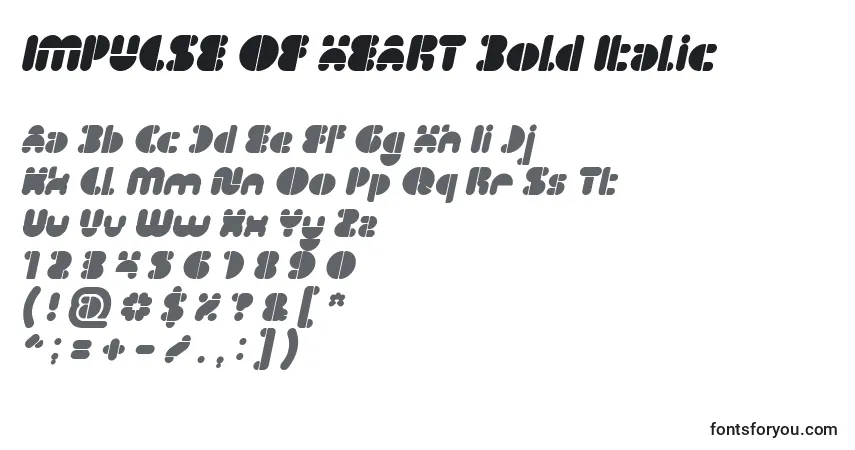 A fonte IMPULSE OF HEART Bold Italic – alfabeto, números, caracteres especiais
