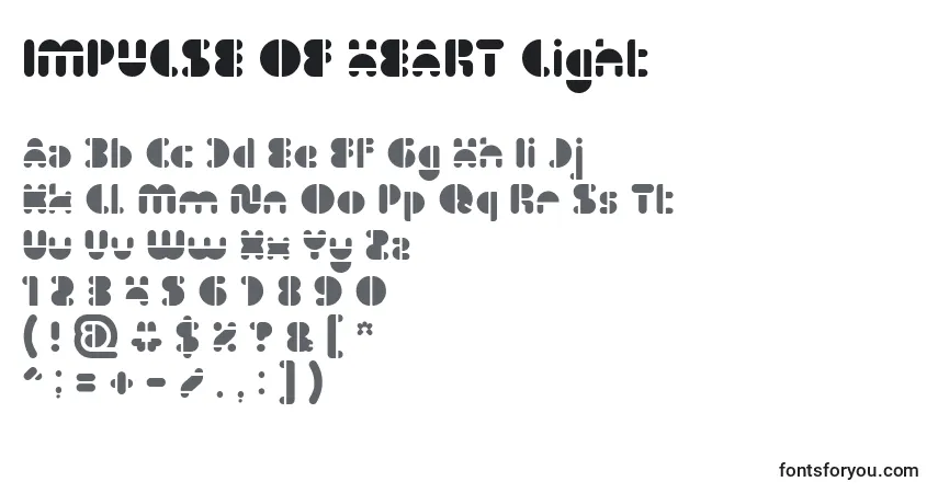 Шрифт IMPULSE OF HEART Light – алфавит, цифры, специальные символы