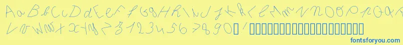 フォントInclinedletter – 青い文字が黄色の背景にあります。