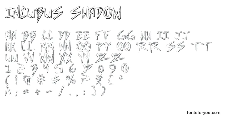 Incubus shadow-fontti – aakkoset, numerot, erikoismerkit