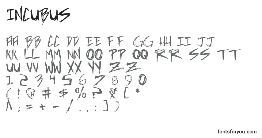Schriftart Incubus (130266) – Alphabet, Zahlen, spezielle Symbole