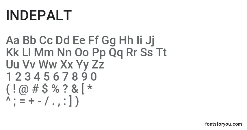 A fonte INDEPALT (130268) – alfabeto, números, caracteres especiais