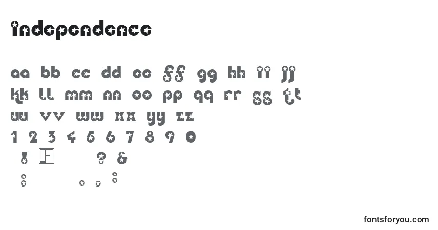 A fonte Independence (130270) – alfabeto, números, caracteres especiais