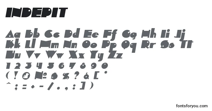 A fonte INDEPIT  (130271) – alfabeto, números, caracteres especiais